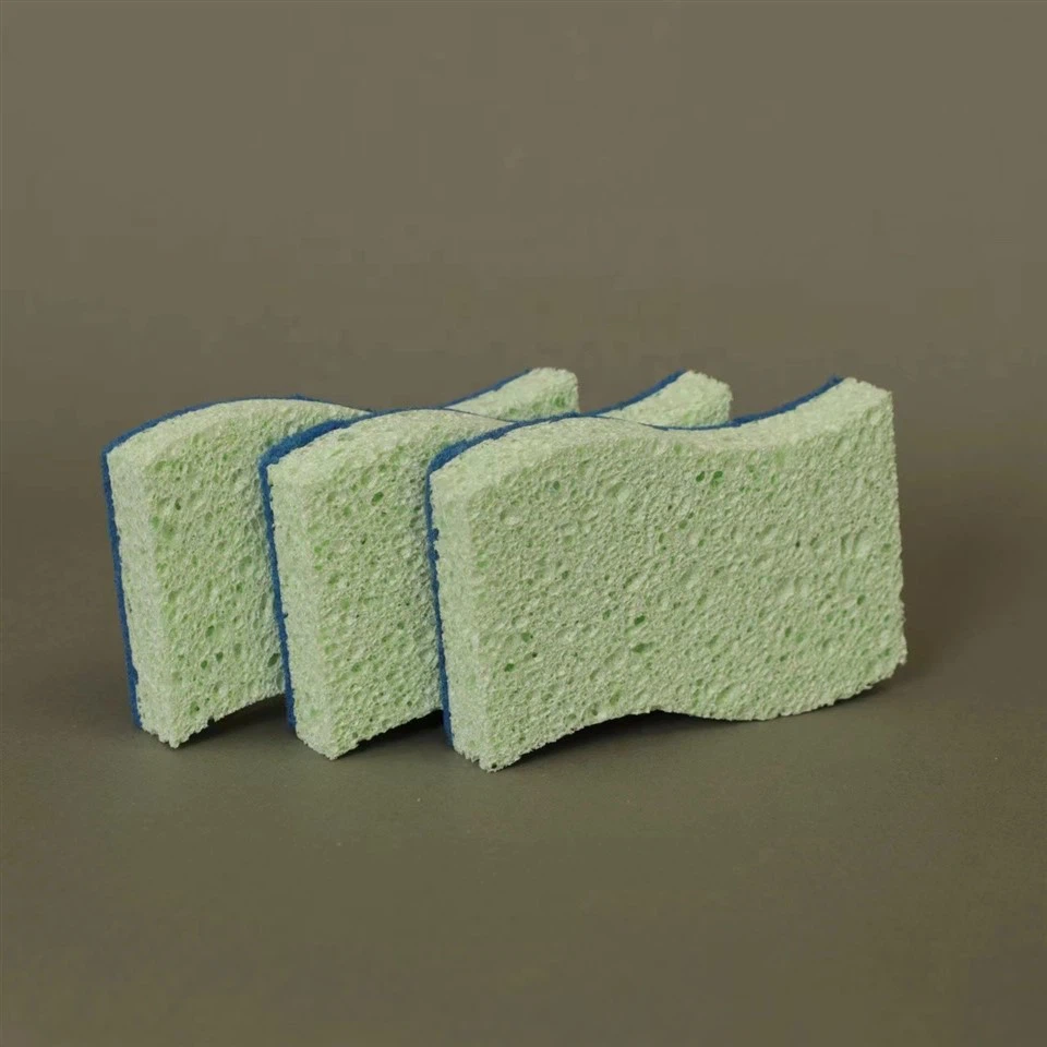 Washing Dishes With Blue Cellulose Sponge Composite Non Woven Fabric