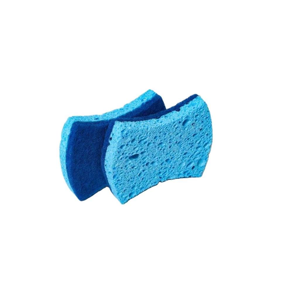 Washing Dishes With Blue Cellulose Sponge Composite Non Woven Fabric